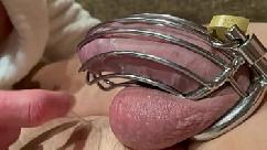 Chastity belt first time on his dick and ruined orgasm